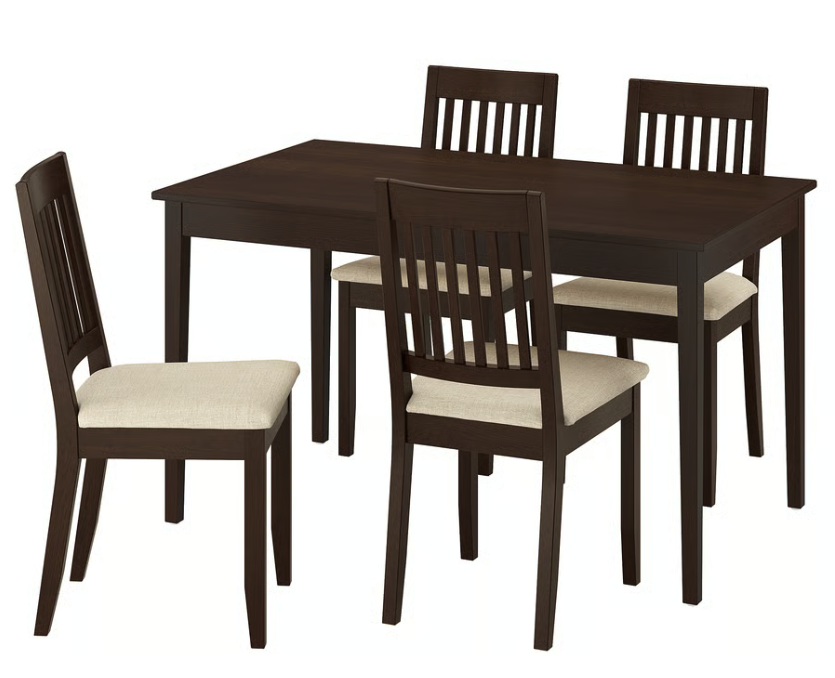 Stained Beech Veneer Dining Table with 4 Chair